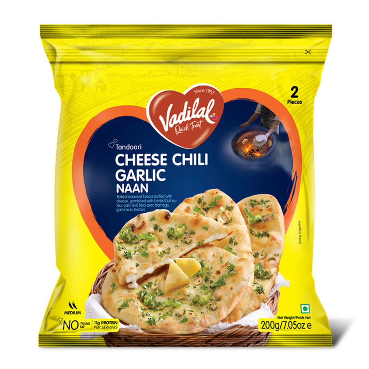 Vadilal Cheese Chili Garlic Naan 2 Pcs (200g  7.05Oz)