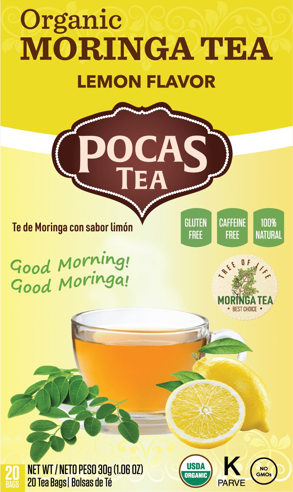 Pocas Tea Organic Moringa Tea Lemon Flavor (30g  1.06oz)