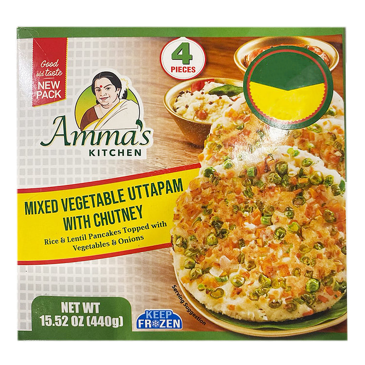 Ammas Kitchen Mixed Vegetable Uttapam With Chutney 4 Pcs (440g 15.52Oz)