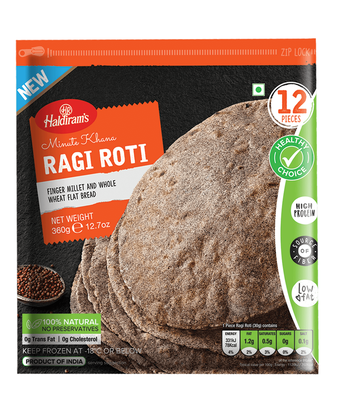 Haldirams Ragi Roti  12 Pcs (360g  12.7Oz)