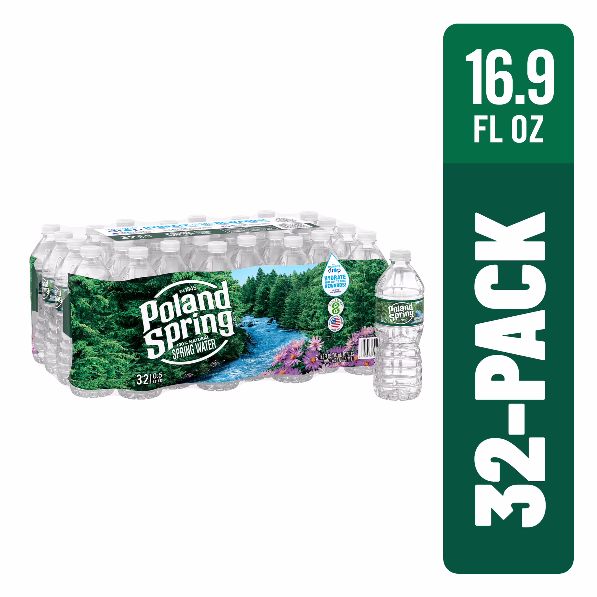 Poland Spring 100% Natural Spring Water (16.9 oz, 32 Pack)