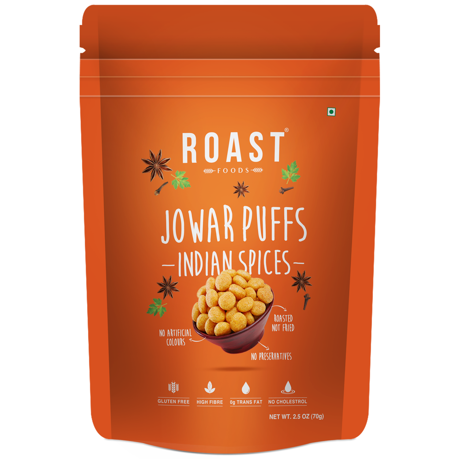 Roast Foods Jowar Puffs Indian Spices (70g  2.5Oz)