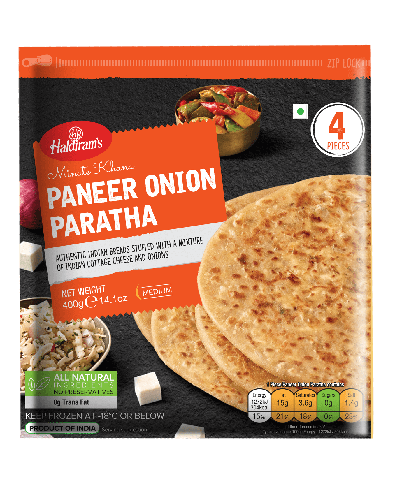 Haldirams Paneer Onion Paratha  4 Pcs (400g  14.1Oz)