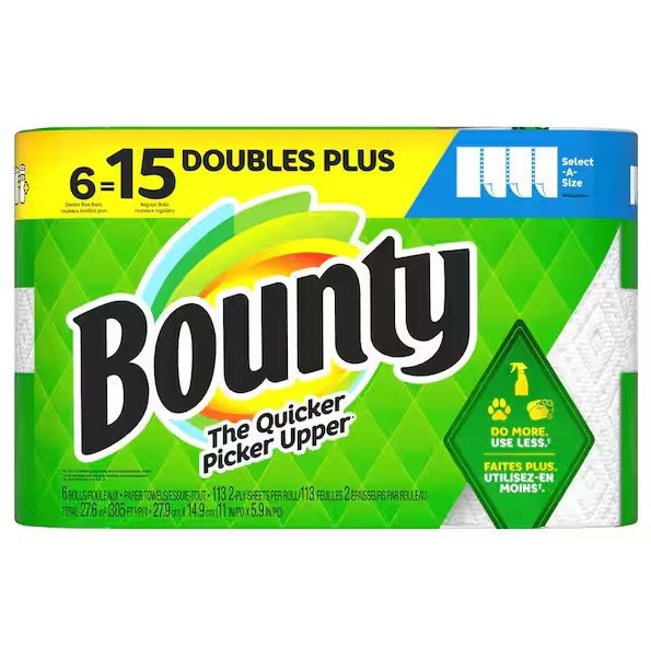 Bounty A-Size Paper Towels, Double Plus Rolls 113 Sheets Per Roll, 6.0 ea