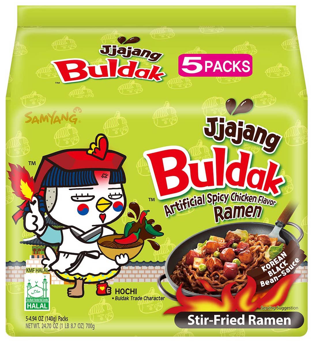 Samyang Buldak Artificial Spicy Chicken Flavor Jjajang Ramen (140g x 5 Pack) (700g)