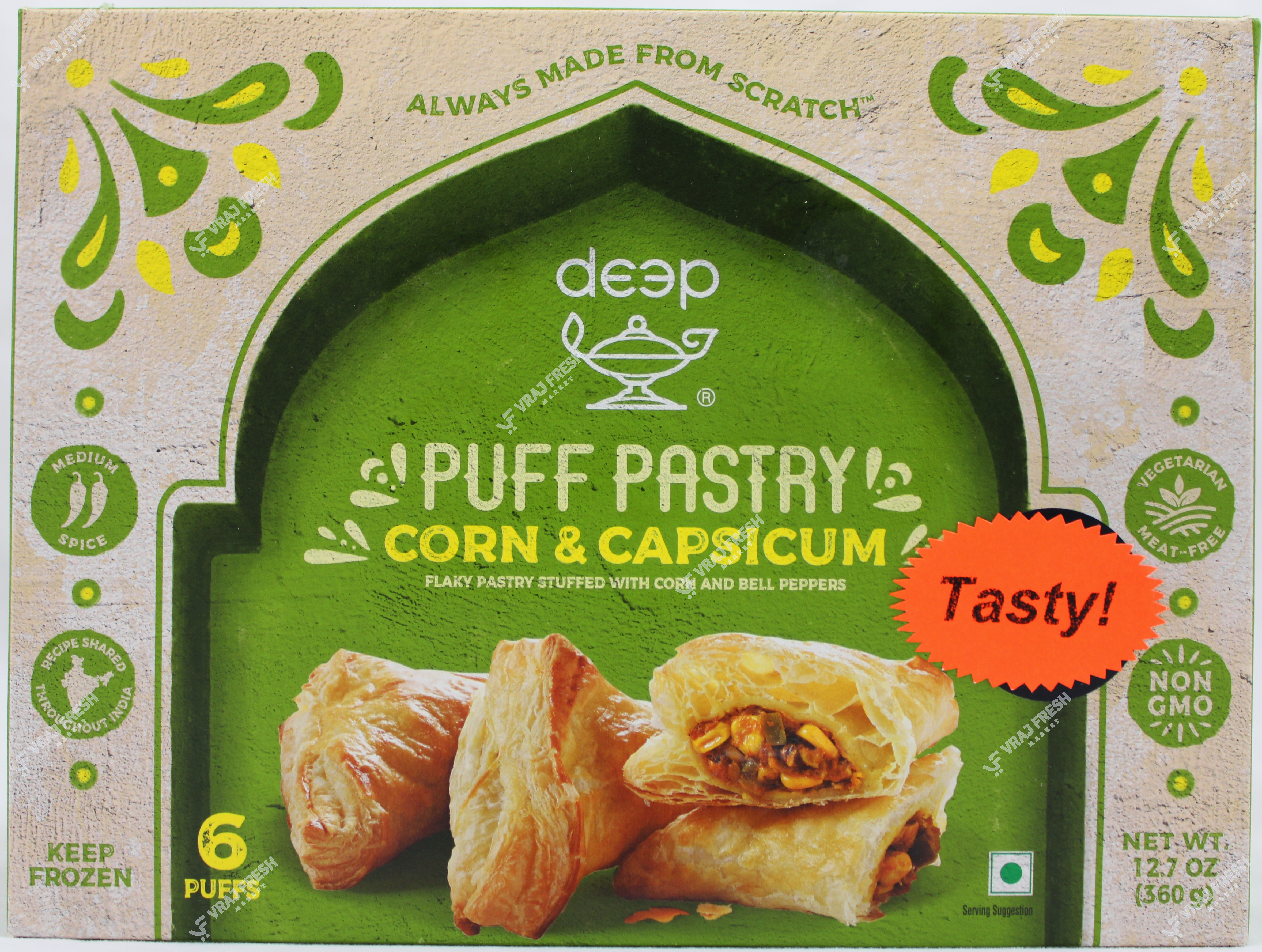 Deep Puff Pastry Corn & Capsicum  6 Pieces (360g  12.7Oz)