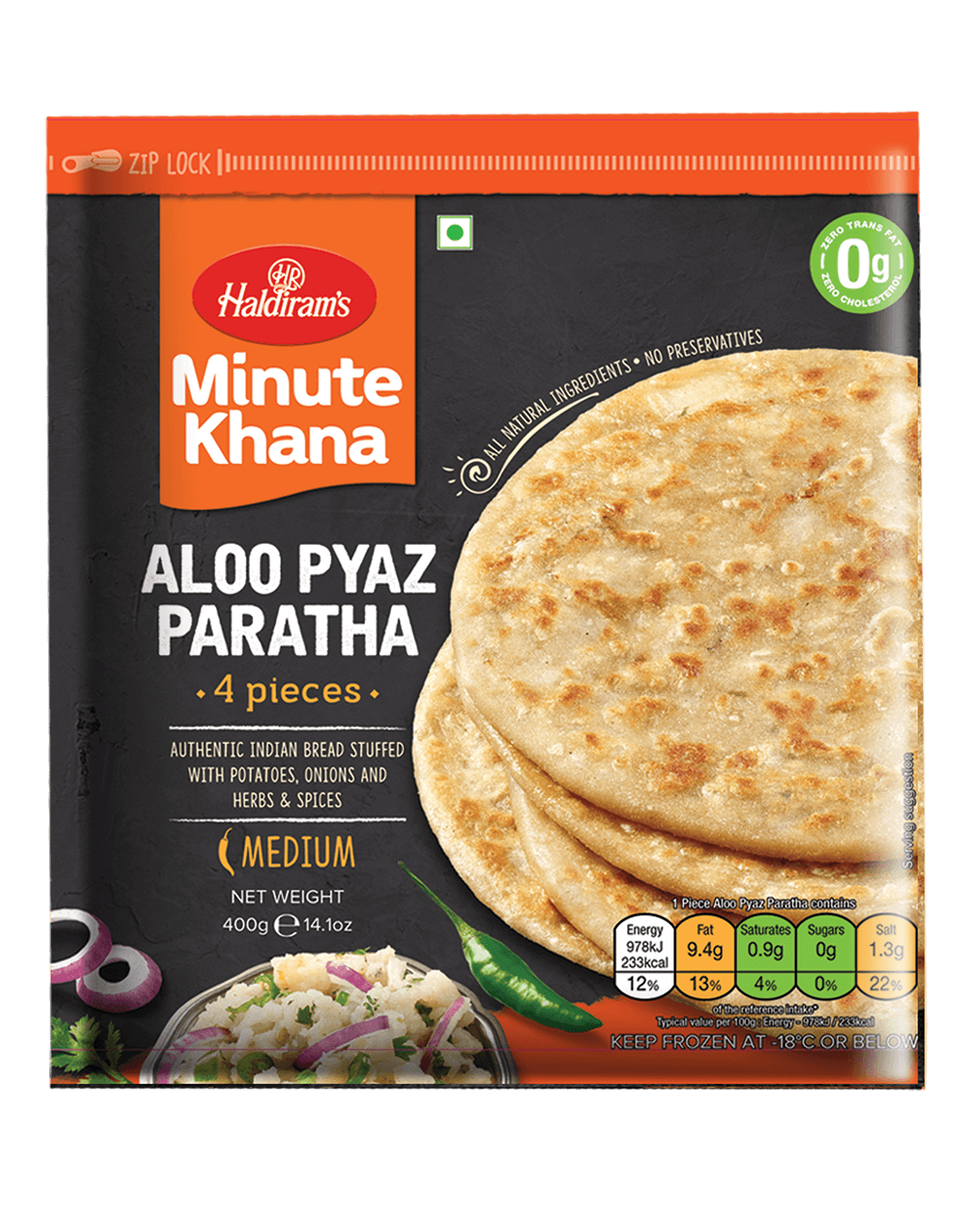 Haldirams Aloo Pyaz Paratha  4 Pcs (400g  14.1Oz)