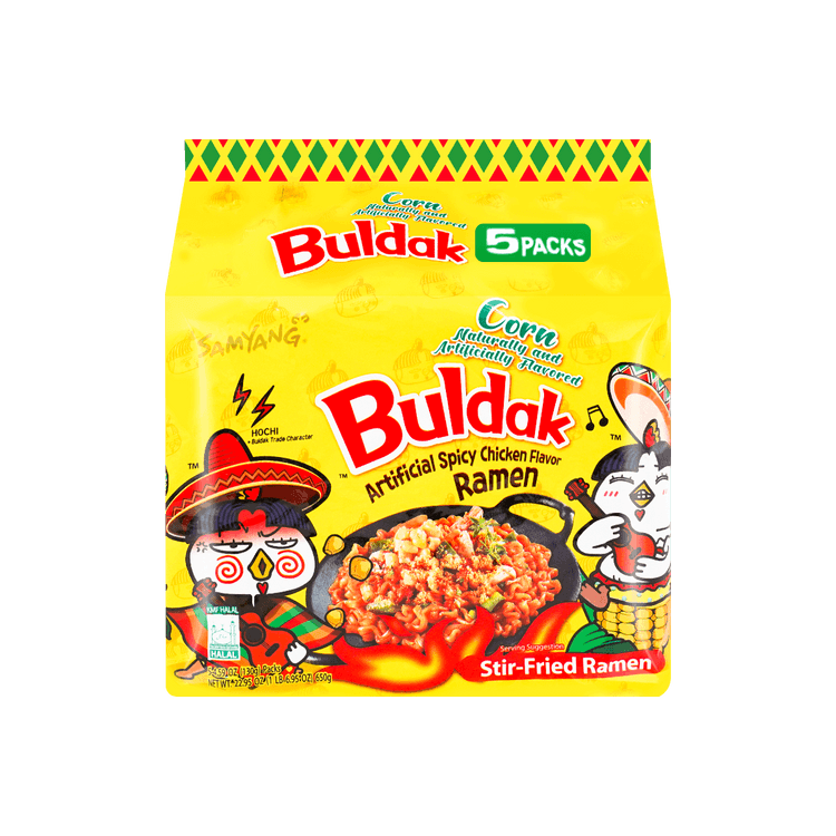 Samyang Buldak Artificial Spicy Chicken Flavor Corn Ramen (130g x 5 Pack) (650g)