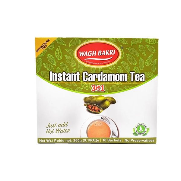 Wagh Bakri Instant Cardamom Tea 10 Sachets (Sweetened) (260g 9.18oz)