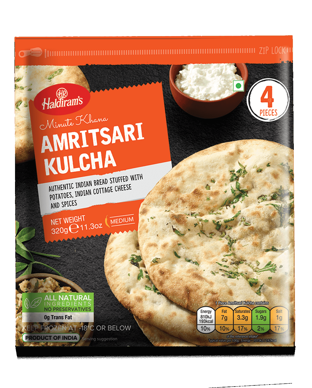Haldirams Amritsari Kulcha  4 Pcs (320g  11.28Oz)
