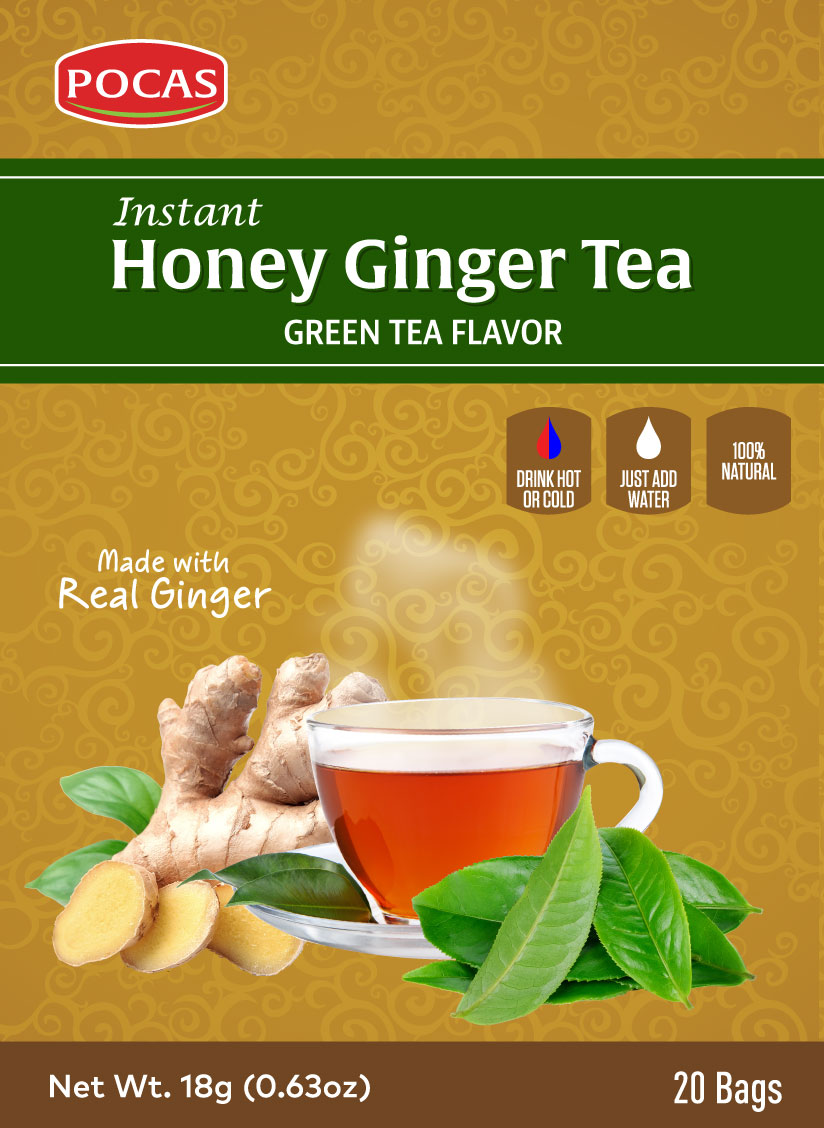 Pocas Instant Honey Ginger Tea Green Tea Flavor  20 Sachets (12.6Oz  360g)