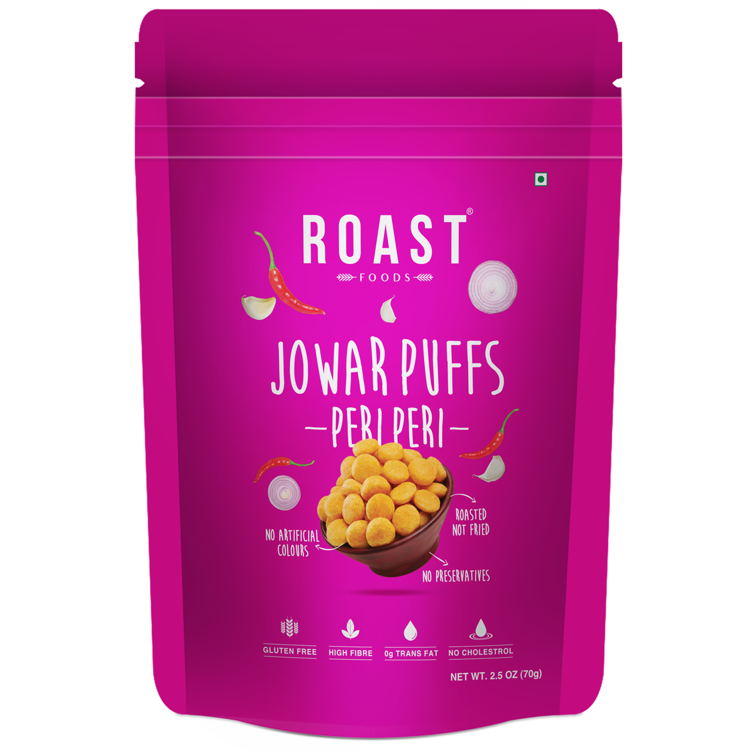Roast Foods Jowar Puffs Peri Peri (70g  2.5Oz)
