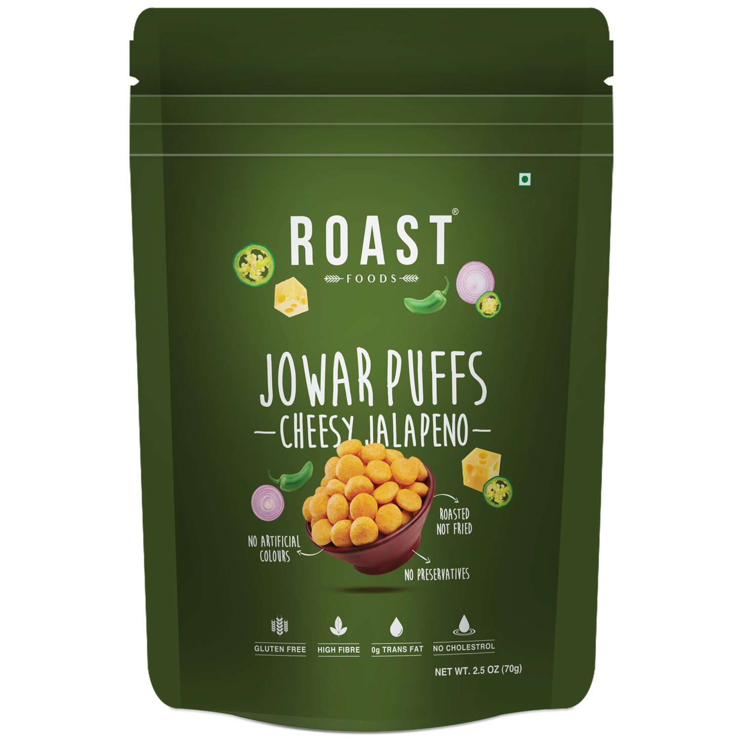 Roast Foods Jowar Puffs Cheesy Jalapeno (70g  2.5Oz)