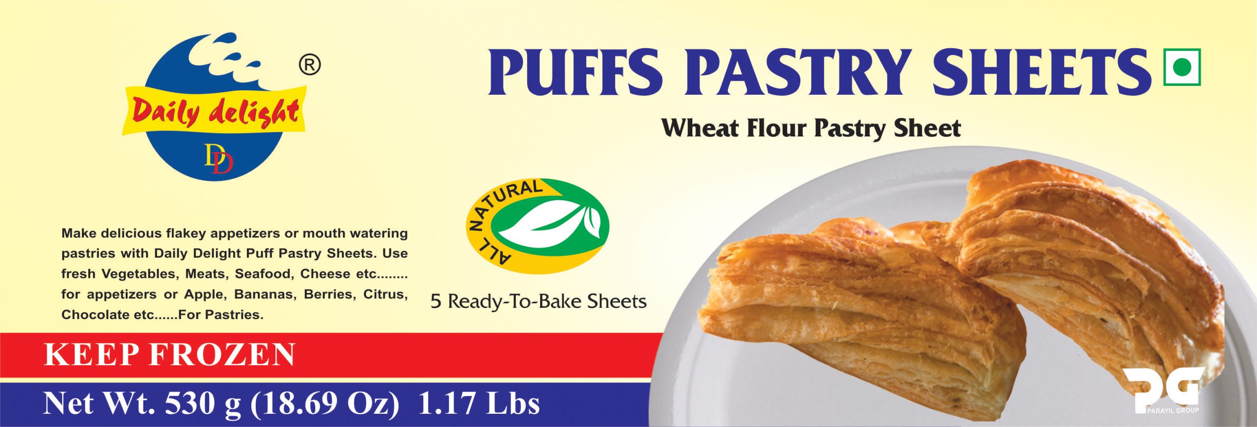Daily Delight Puffs Wheat Pastry Sheets  5 Pcs (530g  18.69Oz)