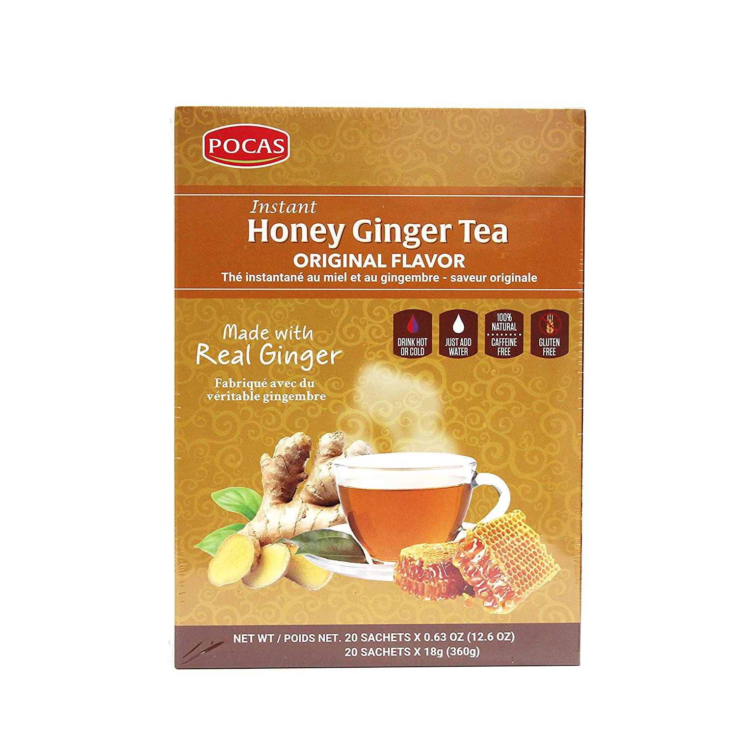Pocas Instant Honey Ginger Tea Original Flavor  20 Sachets (12.6Oz  360g)