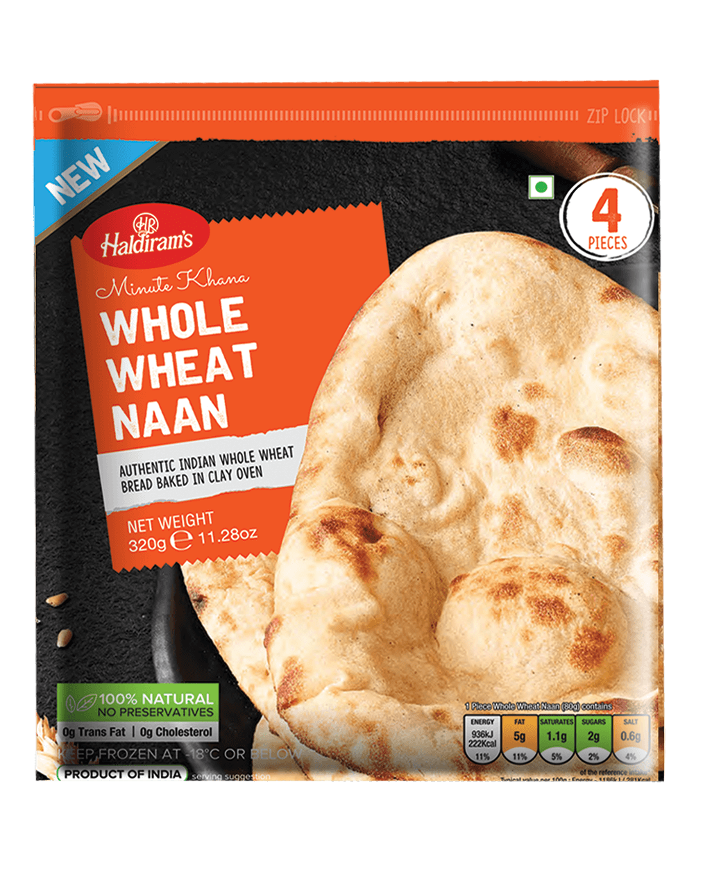 Haldirams Whole Wheat Naan  4 Pcs (320g  11.28Oz)
