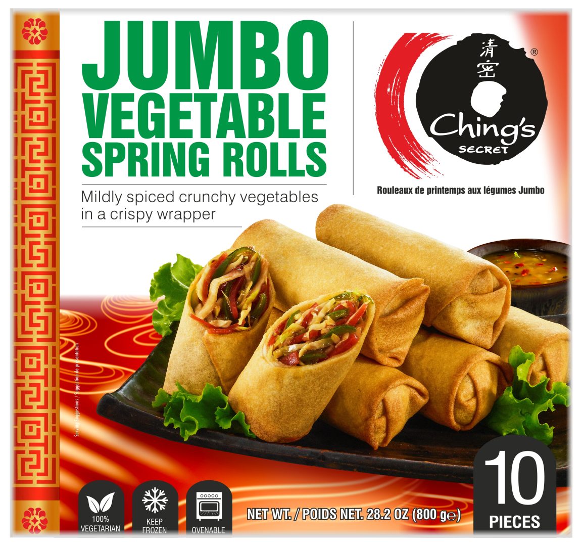 Chings Jumbo Vegetable Spring Rolls 10pcs (800g 28oz)