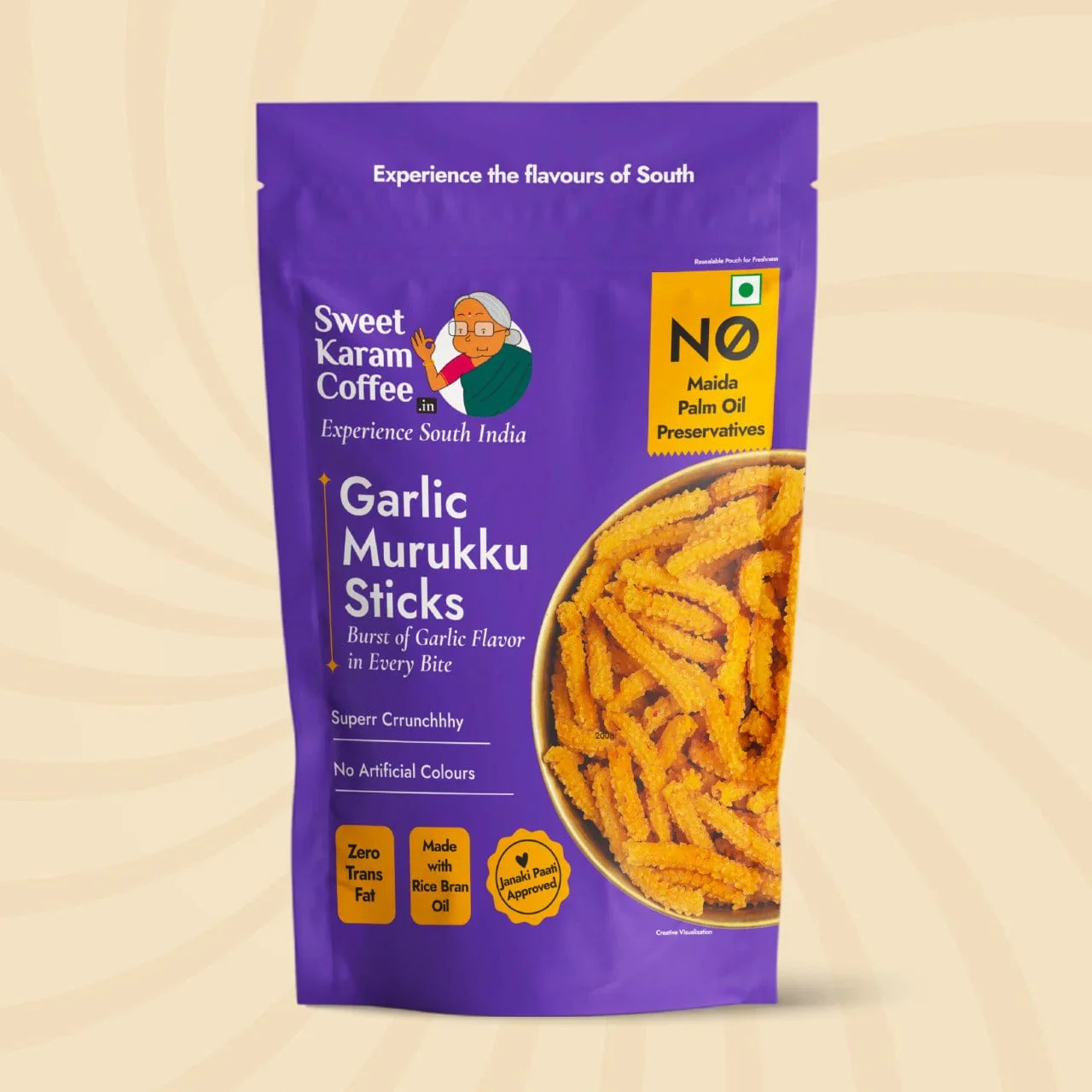 Sweet Karam Coffee Garlic Murukku Sticks (180g 6.3oz)