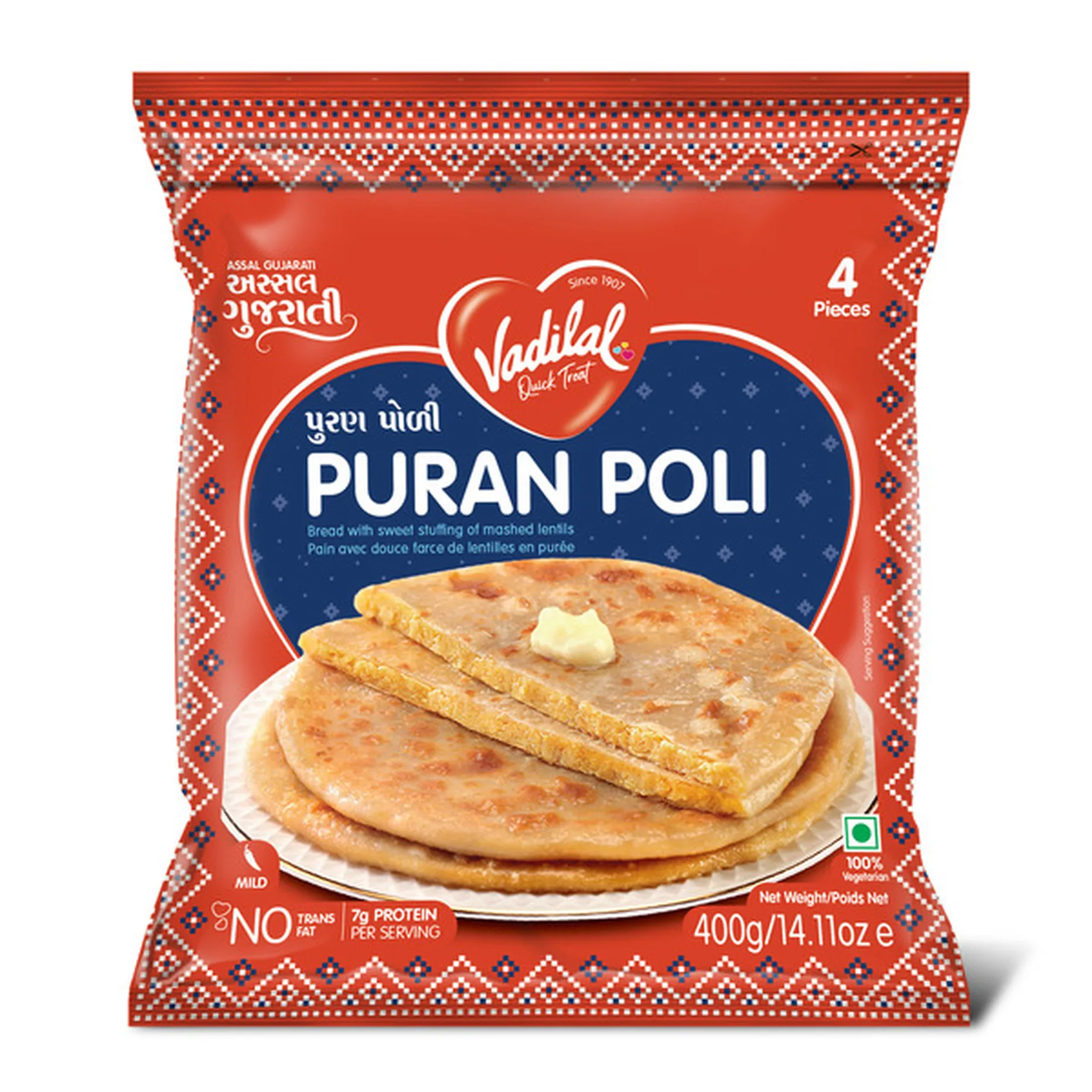 Vadilal Puran Poli  4 Pcs (400g  14.11Oz)