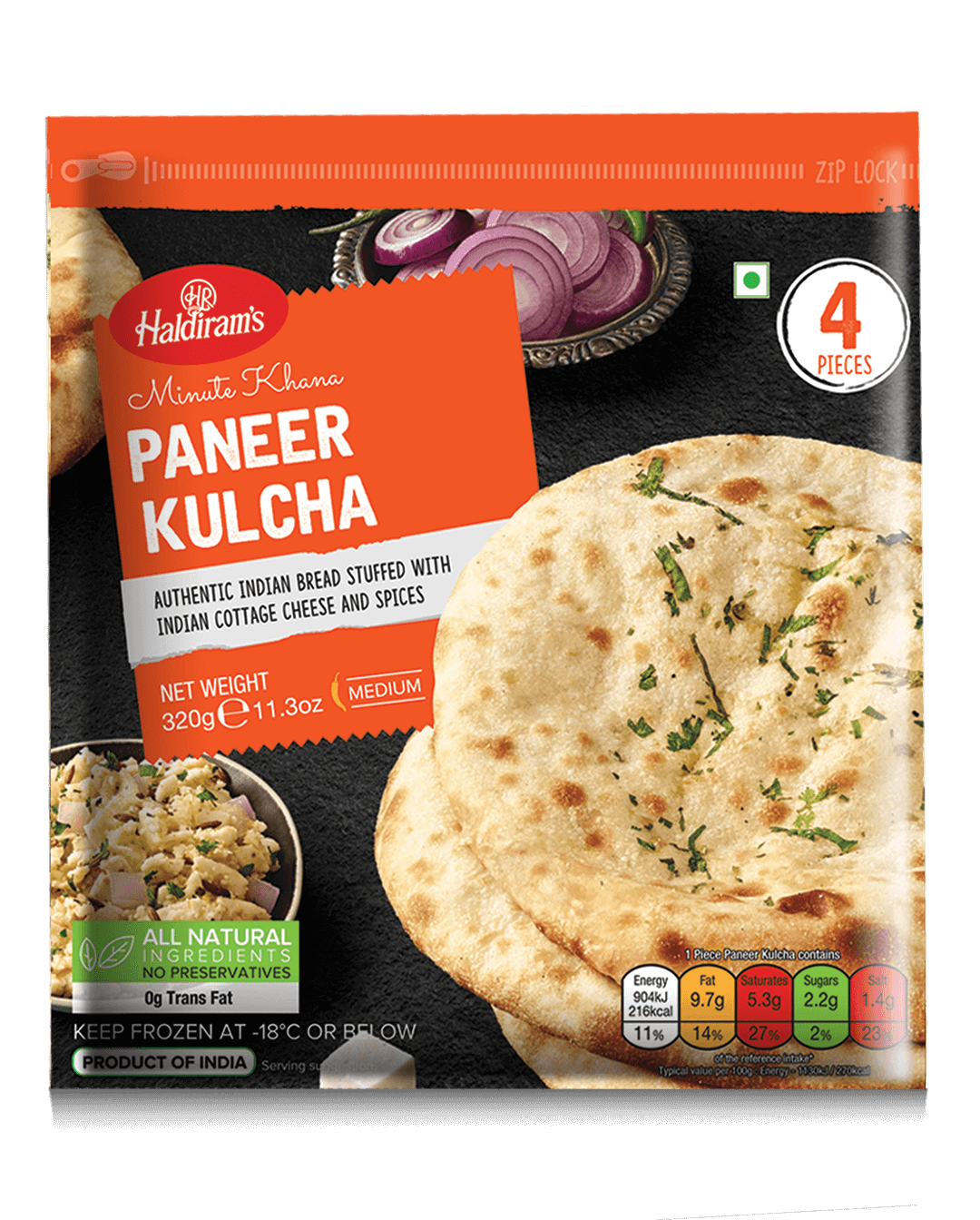 Haldirams Paneer Kulcha  4 Pcs (320g  11.28Oz)