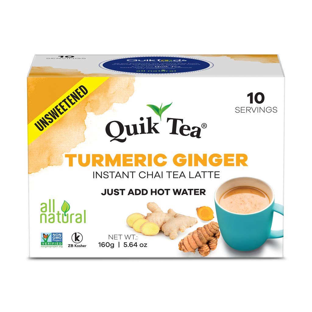 Quik Tea Turmeric Ginger Instant Tea  10 Servings (Unsweetened) (160g  5.64Oz)