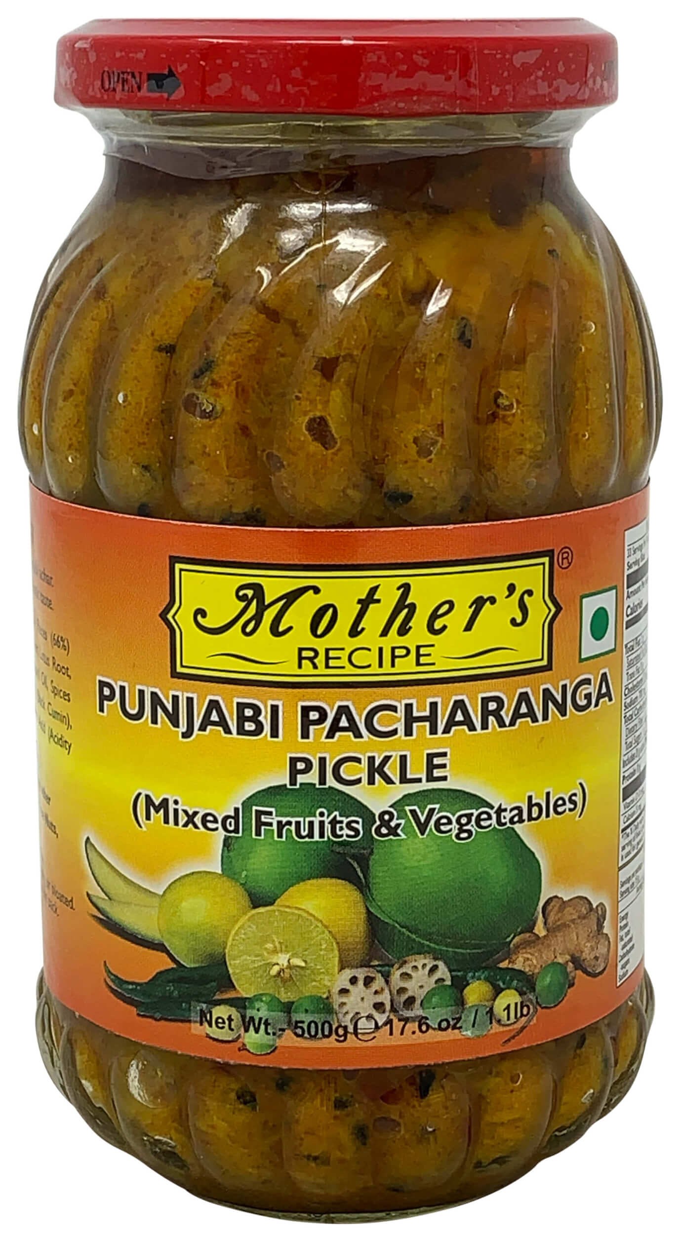 Mothers Punjabi Pacharanga Pickle [Mixed Fruits & Vegetables)  1.1Lb (500G  17.6Oz)