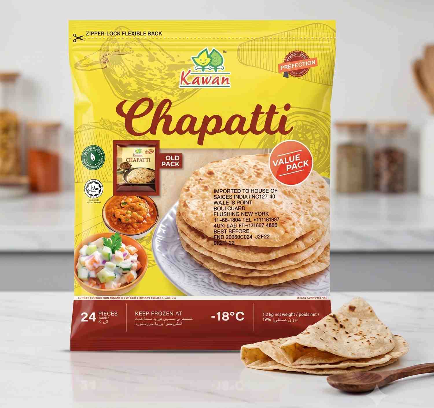 Kawan Chapatti Family Pack 24 Pcs (1.2Kg)