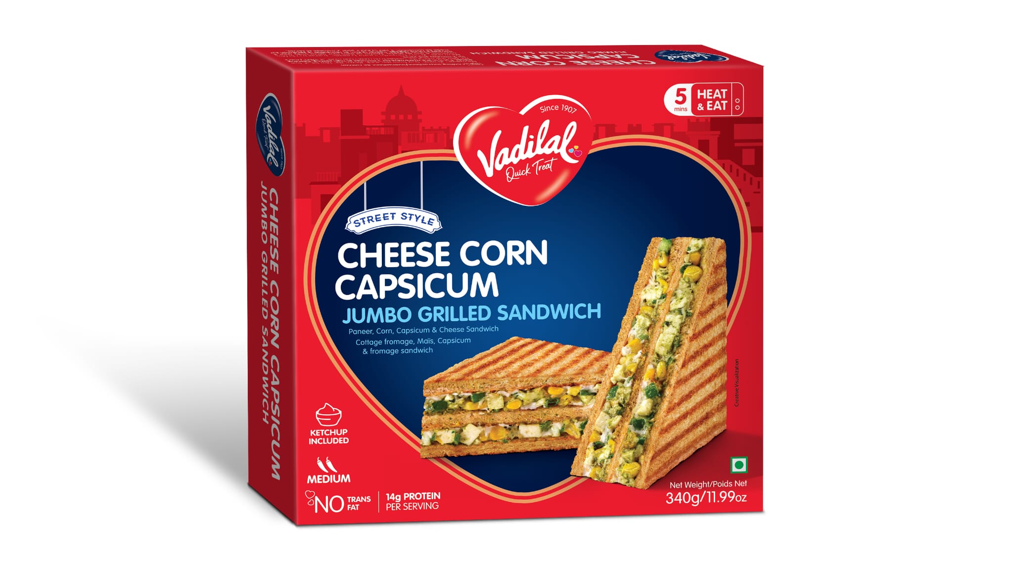 Vadilal Cheese Corn Capsicum Grilled Sandwich (340g  11.99Oz)