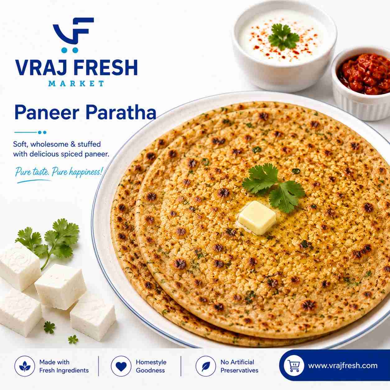 Fresh Paneer Paratha (3 Pcs, 9 inch)