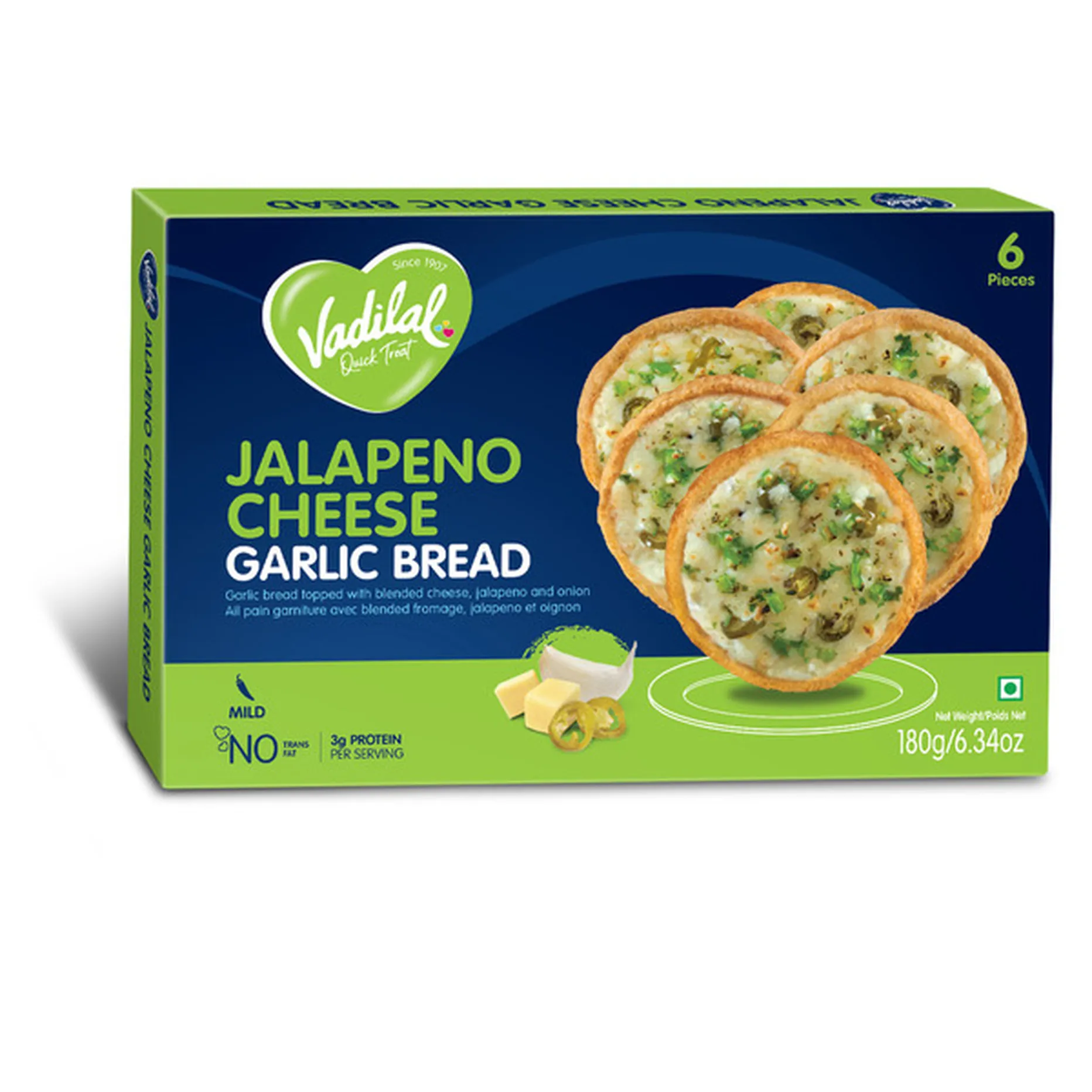 Vadilal Jalapeno Cheese Garlic Bread  6 Pcs (180g  6.34Oz)