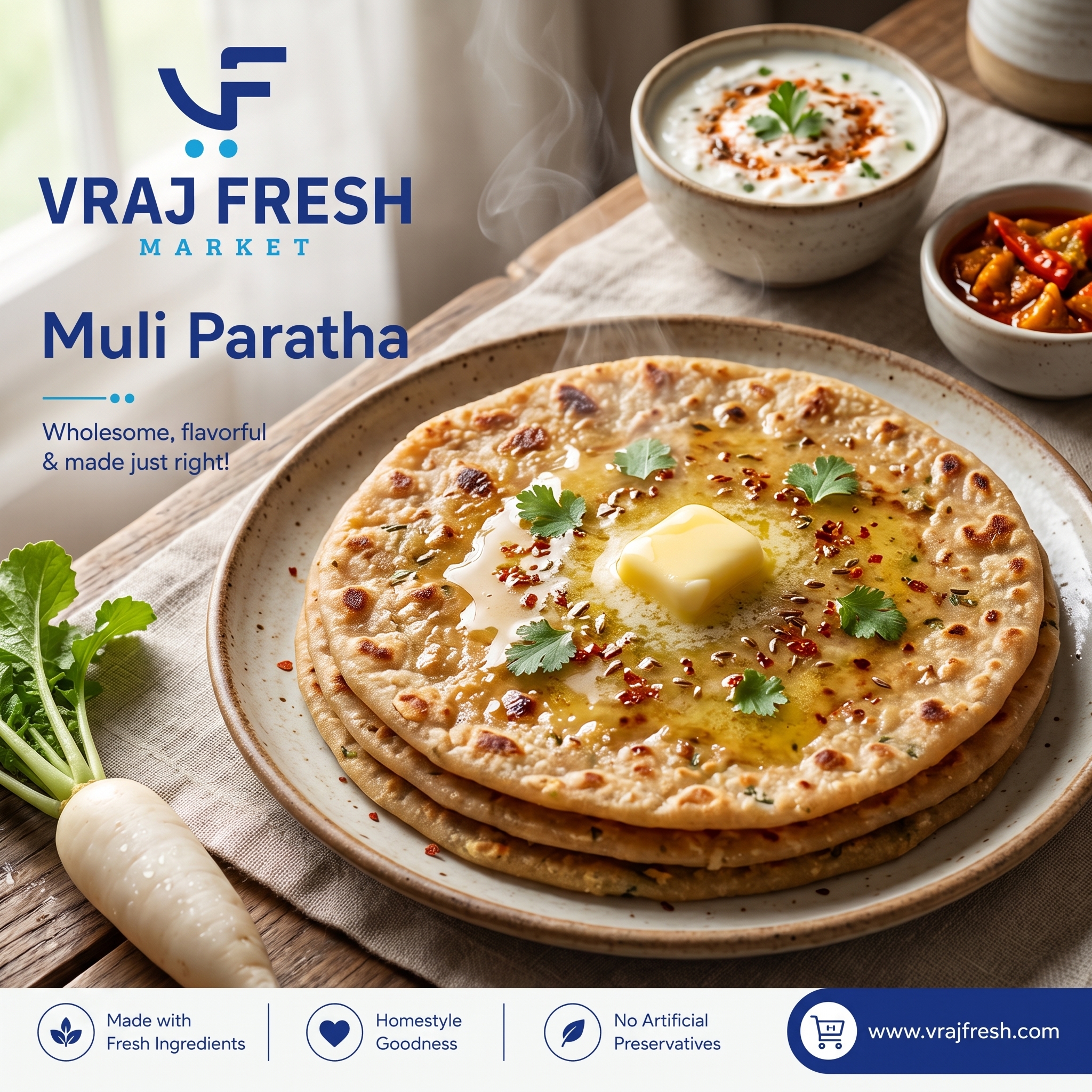 Fresh Mooli Paratha (3 Pcs, 9 inch)