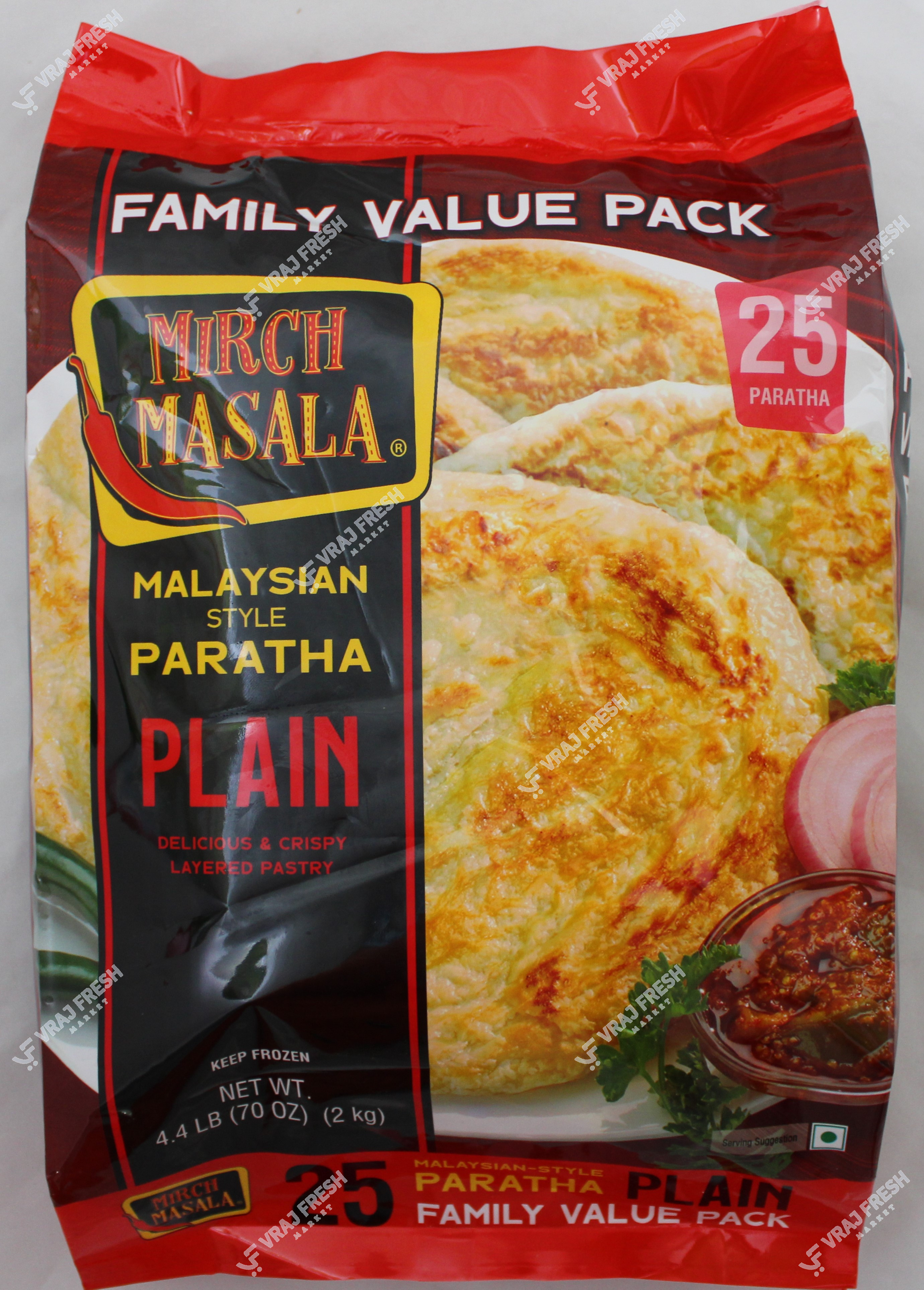Mirch Masala Malaysian Plain Paratha  25 Pcs (2Kg  70Oz)