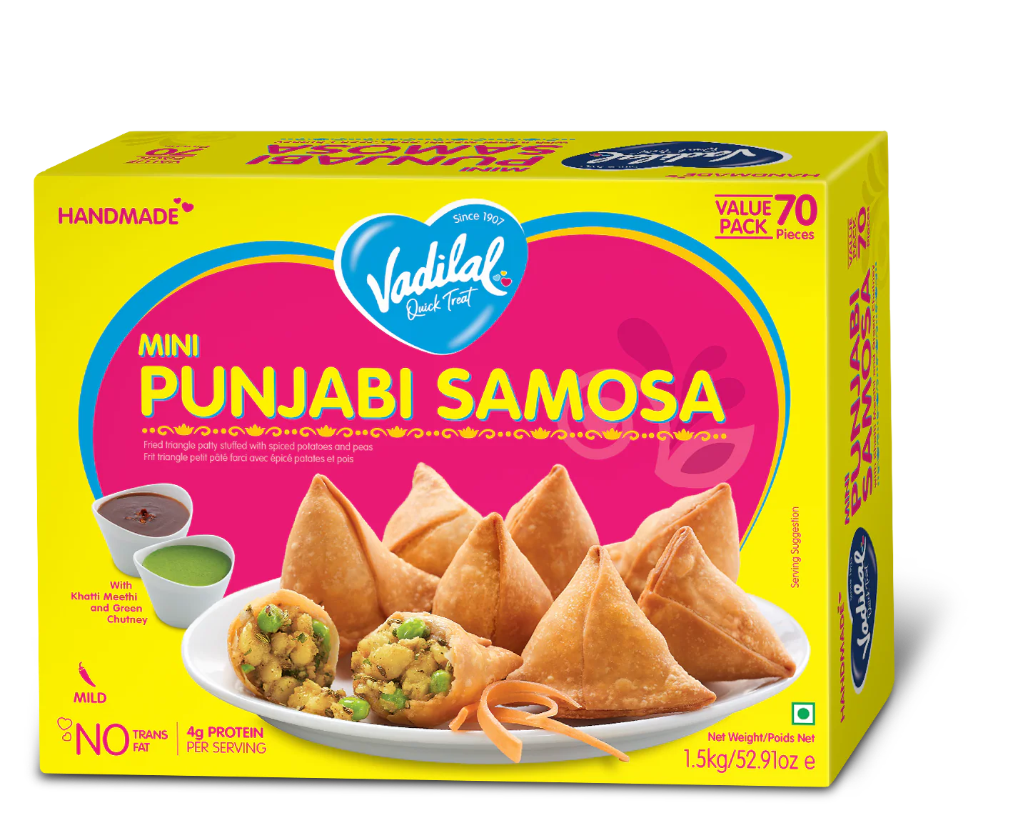 Vadilal Mini Punjabi Samosa  70 Pcs (1.5kg  52.91Oz)