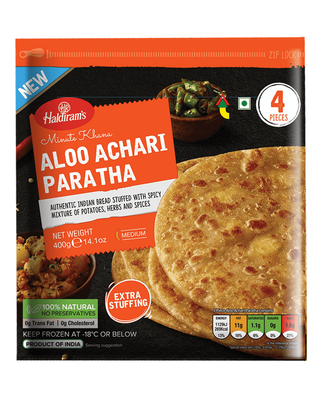 Haldirams Aloo Achari Paratha  4 Pcs (400g  14.10Oz)