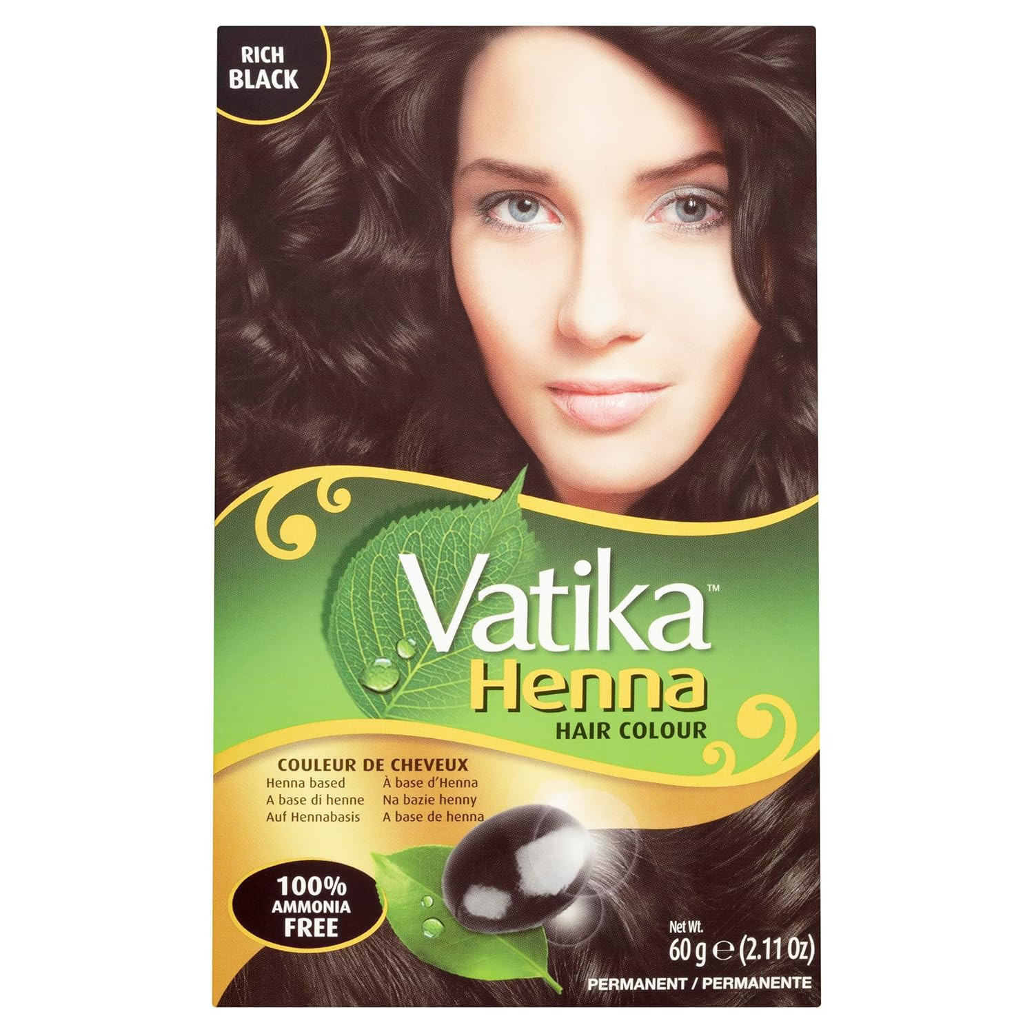 Vatika Henna Hair Colour  6 Sachets- Rich Black (60g, 2.11oz)