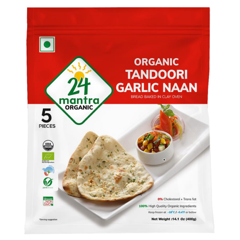 24 Mantra Organic Tandoori Garlic Naan 5 Pcs (400g 14.1Oz)