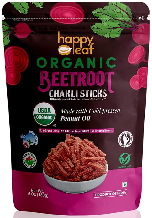 Happy Leaf Organic Beetroot Chakli Sticks (136g 4.8oz)