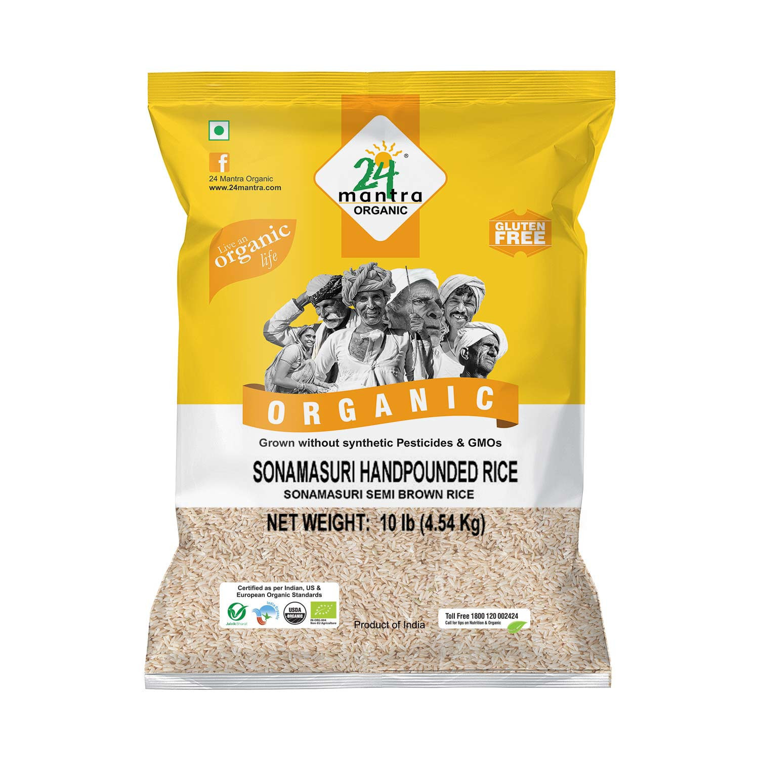 24 Mantra Organic Sonamasuri Handpounded Rice (SemiBrown) (4.54kg  10lb)